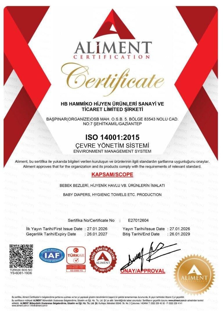 HB Hammiko ISO 14001:2015 environmental management system certificate